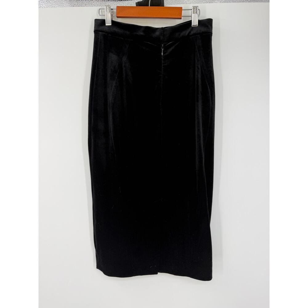 House of CB Black Velvet Midi Pencil Skirt S Bodycon High Waist Holiday Party - Picture 3 of 16